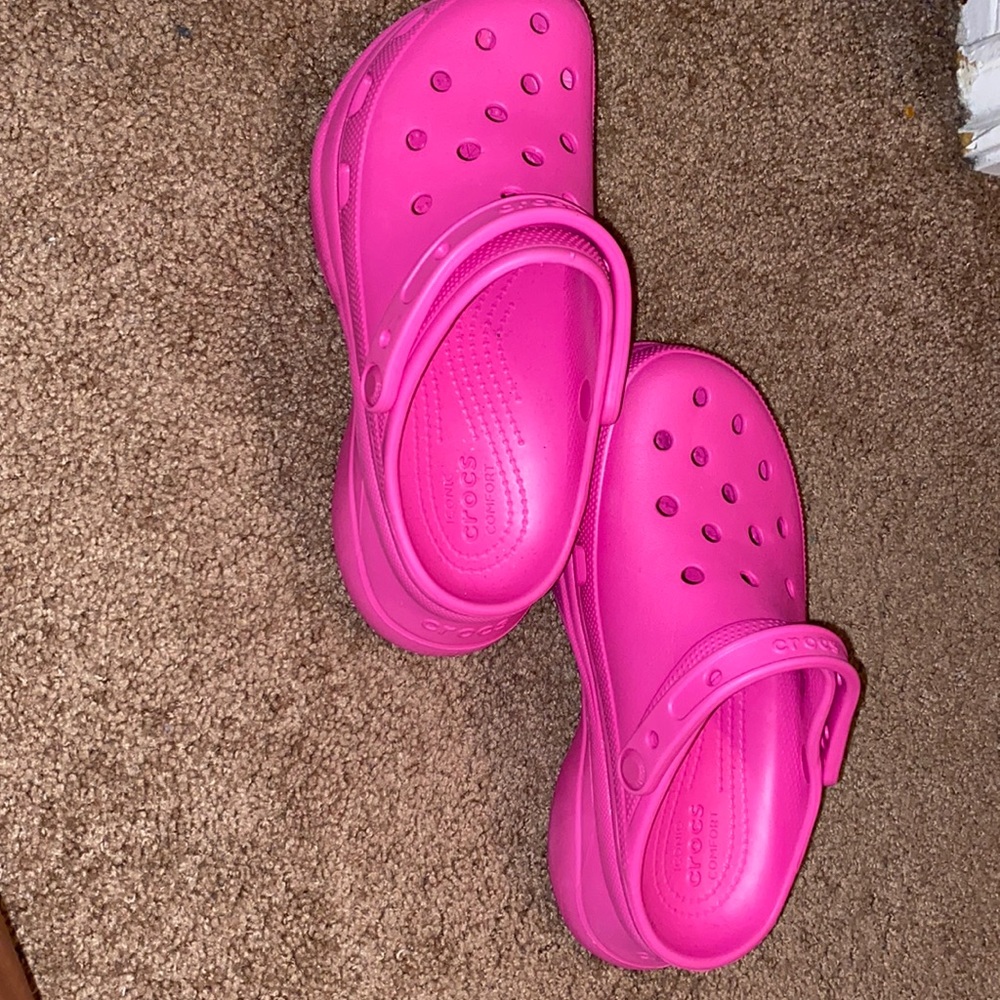Hot pink platform Crocs